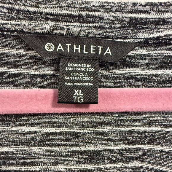 Athleta‎ Breezy Scoop V-Neck Tee Black Gray Stripe Size XL - Picture 2 of 7